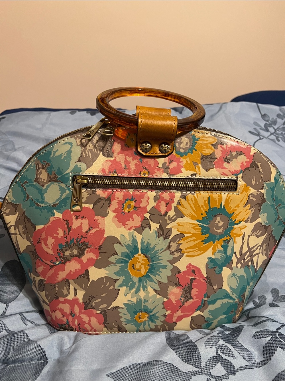 Patricia Nash Leather Floral Print Ring-Handle Satchel - Picture 4 of 7